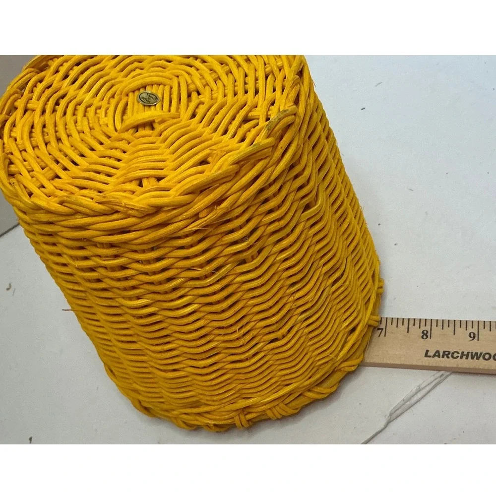 Yellow Wicker Basket Woven‎ Small Round Storage Boho Decor 6.5 Inch